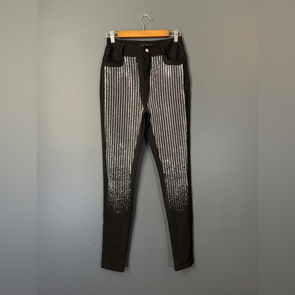 AKIRA Black skinny pants with dripping rhinestones Size Medium